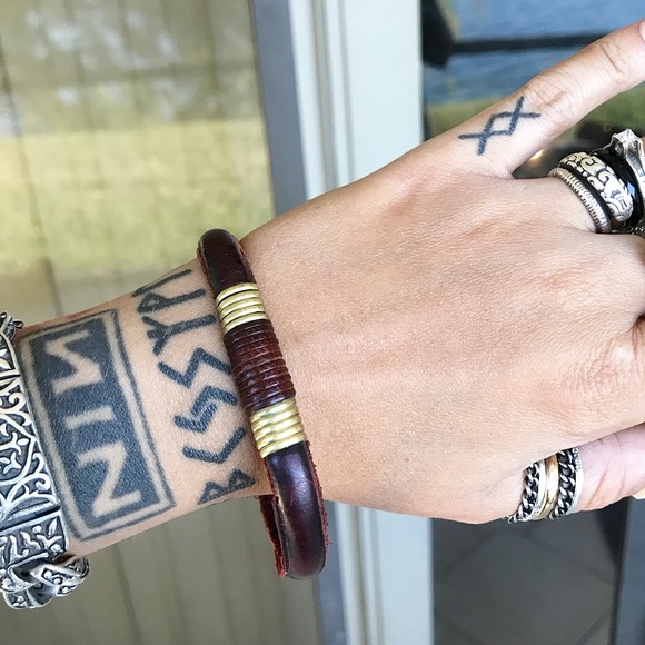 Genuine brown leather band copper wire bracelet - Picture 4 of 7